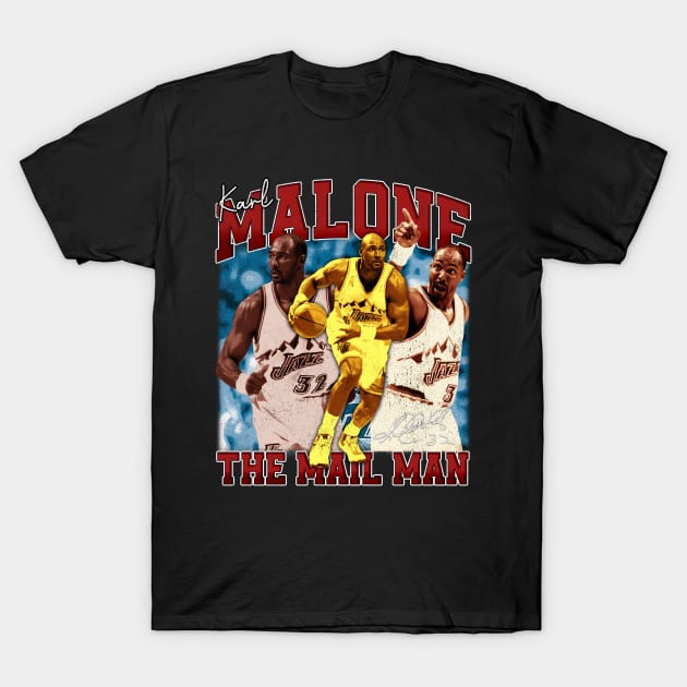 Karl Malone The Mail Man Basketball Legend Signature Vintage Retro 80s 90s Bootleg Rap Style T-Shirt by CarDE